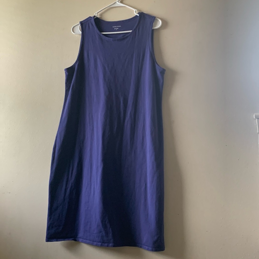 Eileen Fisher Wide Strap Navy Blue Summer Maxi Dress Women’s Size Large